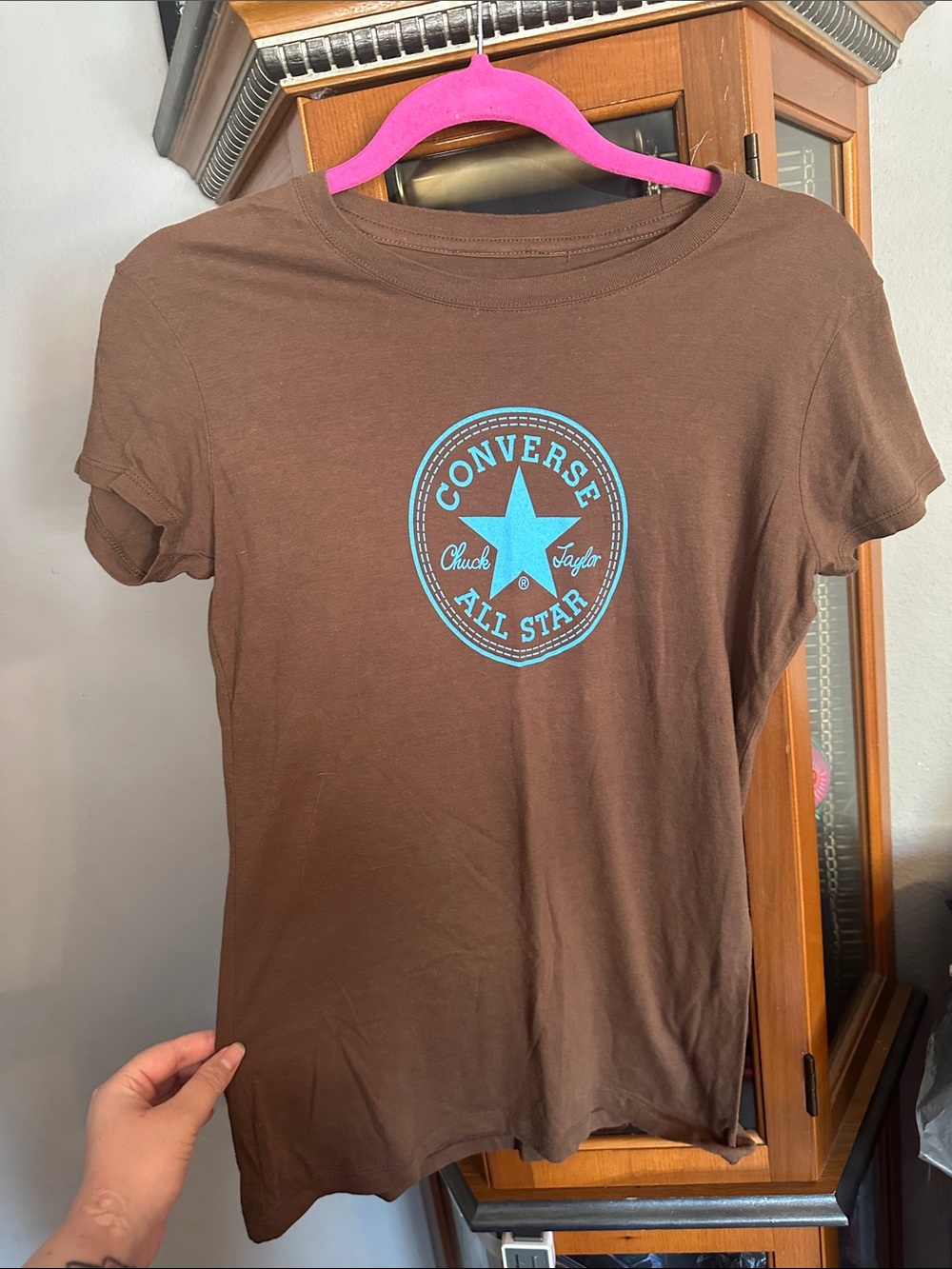 Converse Brown Tee with Aqua Logo